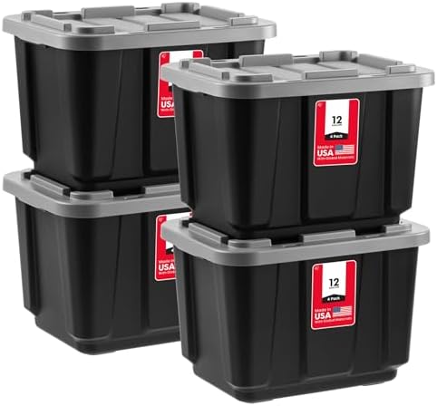 IRIS USA 4-Pack 12 Gal Heavy Duty Storage Tote Bins with Lids, Gray by IRISUSA