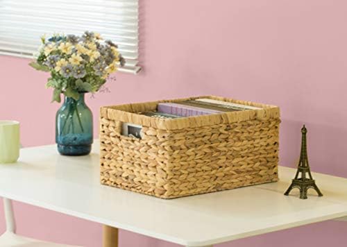 Natural Woven Water Hyacinth Wicker Rectangular Storage Bin Basket with Handles, Large - Image 2