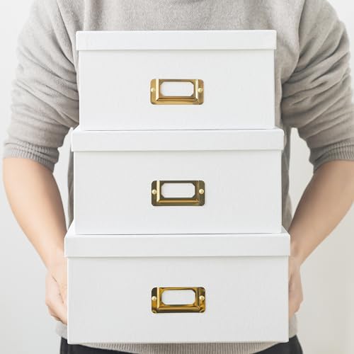 Soul & Lane - White and Gold Decorative Storage Boxes with Lids, Set of 3 - Image 4