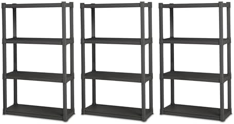 Sterilite 4 Shelf Unit, Heavy-Duty Plastic Utility Storage Rack, 3-Pack by Sterilite