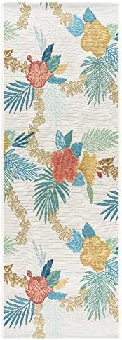 Gertmenian Reyn Spooner Kona Coast Fresco Hawaiian Tropical Rugs - 2x6 Runner, Washable, Stain & UV Resistant Indoor Outdoor Area Rug - Green Ivory Orange Yellow, Laka, 46760 by Gertmenian