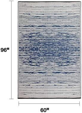 Fab Habitat Outdoor Rug - Waterproof, Fade Resistant, Crease-Free, Reversible - Premium Recycled Plastic - Distressed Abstract Stripes - Patio, Porch, Deck, Balcony - Brooklyn - Blue - 5 x 8 ft - Image 2