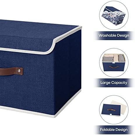ANMINY Fabric Storage Box Bins with Lids, Blue, 13"x9"x7.9", 4 Pack - Image 4