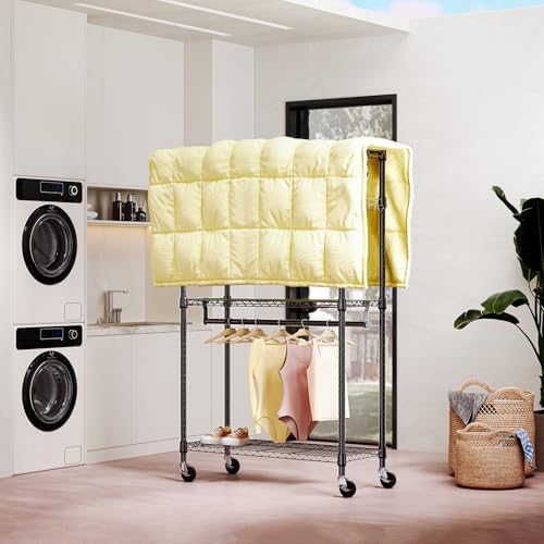 M MZG Heavy Duty Rolling Garment Rack 3 Tiers Adjustable Wire Shelving Clothes Rack with 2 Rods and Side Hooks,Storage Closet Clothing Rack with Wheels Black 15.7" D x 29.5" W x 74.5" H - Image 3