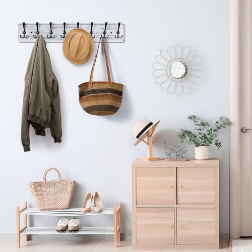 Coat Rack Wall Mount, Wooden Heavy Duty Coat Rack for Wall,8 Triple Coat Hanger Hooks for Hanging Coats,Jacket,Hat,Clothes (Grey White, 8 Hooks) - Image 4