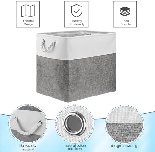 meekoo 8 Pack Fabric Storage Bins Baskets, 17 x 12 x 15 in, Gray White - Image 5