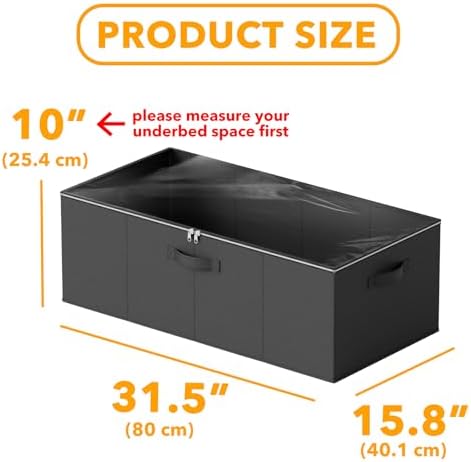 SpaceAid 2 Pack 10" High Under Bed Storage Containers, Large Underbed Storage Organizer Bins with Lids for Bedroom, Dorm, Clothes, Closet Organization, Bed Sheets and Blankets (Black) - Image 3