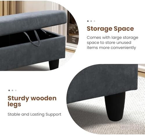 28.5'' Ottoman with Storage, Flannel Ottoman Foot Rest for Living Room Upholstered Footstool, Perfect Storage Ottoman Bench Bag Floor Chair for Bedroom or Entryway, Dark Grey - Image 5