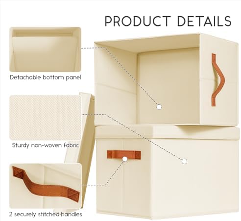 Homsorout Storage Bins with Lids - Large Fabric Closet Bins with Lid, 6 Pack Clothes Organizers and Storage, Collapsible Stackable Cube Basket for Home, Office, Dorm, Beige - Image 4