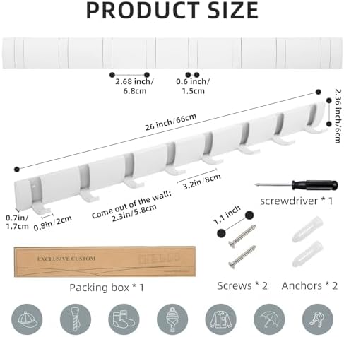 2 Pack Foldable Stylish Modern Hook Rack with 8 Hooks, Heavy Duty Metal Coat Rack, Metal Coat Hook Rail for Coat Hat Towel Purse Robes Mudroom Bathroom Entryway (White) - Image 2