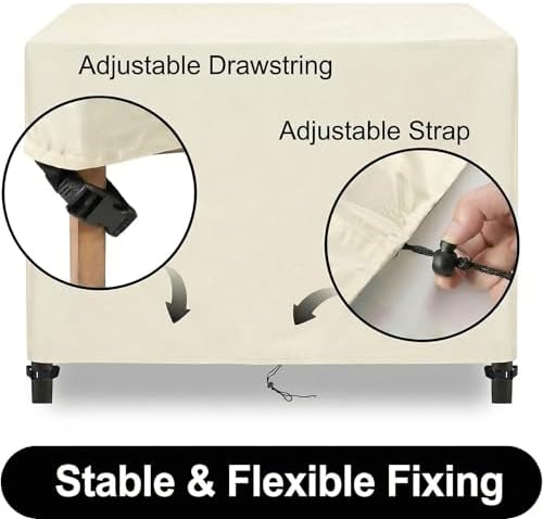 UPGRADE Outdoor Furniture Covers, Custom Size 40"(L) x 32"(W) x 36"(H) Rectangular Patio Table and Chair Waterproof Covers, Heavy Duty 420D, Cream - Image 3