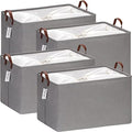 Hinwo 70L Extra Large Canvas Storage Bin with Lid and Handles, 4-Pack by Hinwo