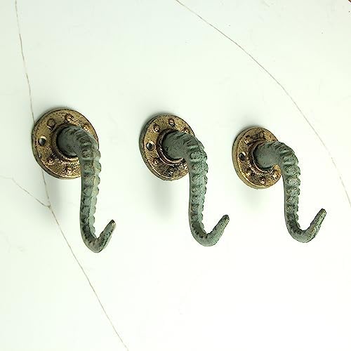 Set of 3 Octopus Tentacle Wall Hooks, 4.5 Inch Verdigris Bronze Cast Iron - Image 5