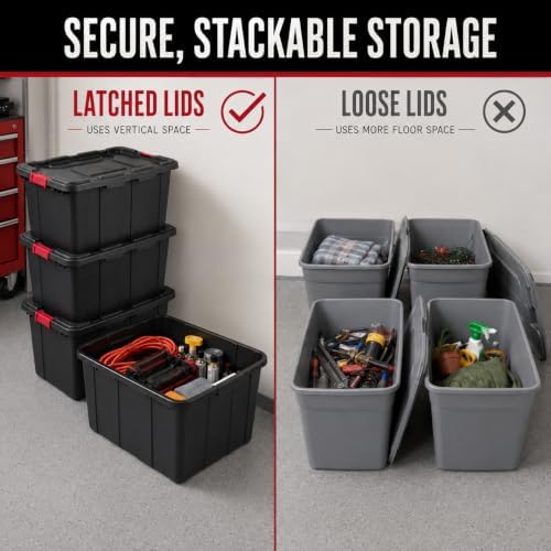 27 Gallon Latching Storage Totes with Handles, Black, 4 Pack - Image 3