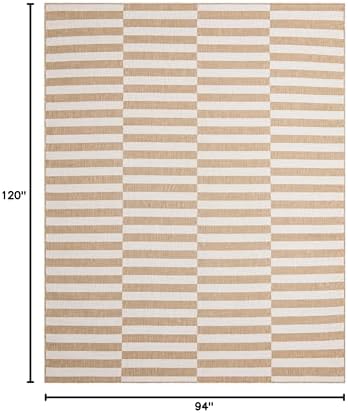 Unique Loom Outdoor Striped Collection Area Rug - Striped (7' 10" x 10' Rectangle Taupe/Ivory) - Image 2