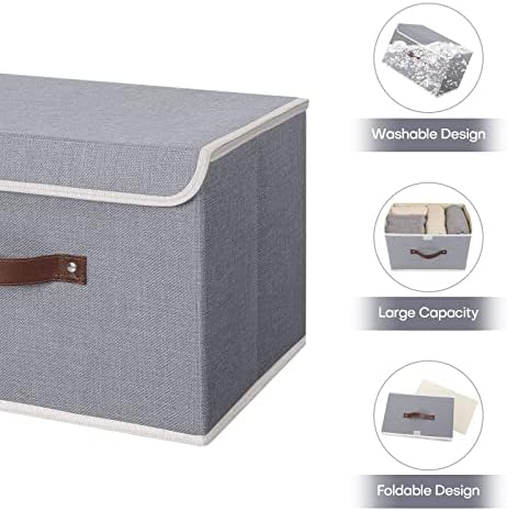 ANMINY Fabric Storage Box Bins with Lids, Gray, 13"x9"x7.9", 4 Pack - Image 4