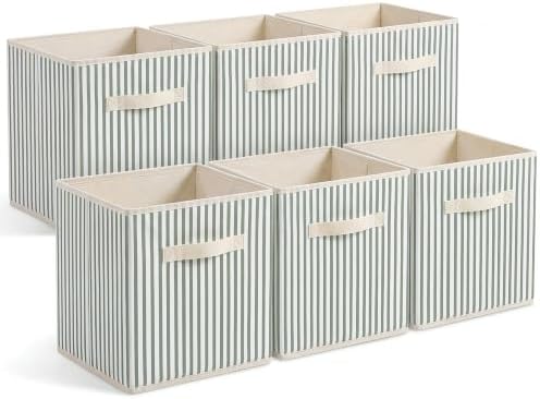 Amyhill 6 Pack Green Striped Basics Collapsible Fabric Storage Bins by Amyhill