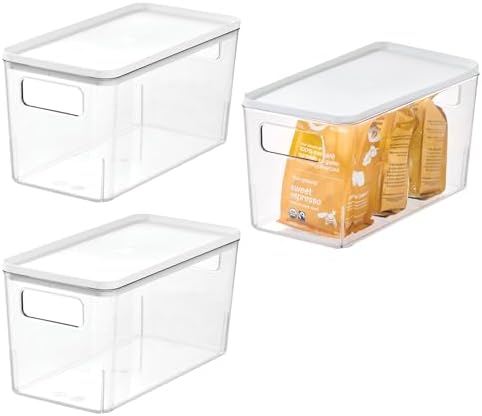 iDesign Plastic Pantry Bin with Lid and Handles, Clear/Marshmallow White by iDesign