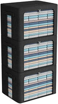 CYhom 3Pack Foldable Storage Bins - Frame Storage Box Linen Fabric Stackable Clothes Container Organizer with Clear Window & Carry Handles Large Capacity (Extra Large-100L, Black) by CYhom