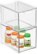 mDesign Plastic Bathroom Organizer Bin w/Pull Out Drawer - Slim Stackable Storage Container for Bathroom Accessories - Perfect for Organizing Bathroom Cabinet - Lumiere Collection - 2 Pack - Clear by mDesign