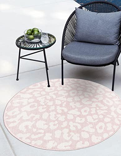 Unique Loom Outdoor Safari Collection Area Rug - Leopard (10' Round, Pink Ivory/Ivory) by UniqueLoom