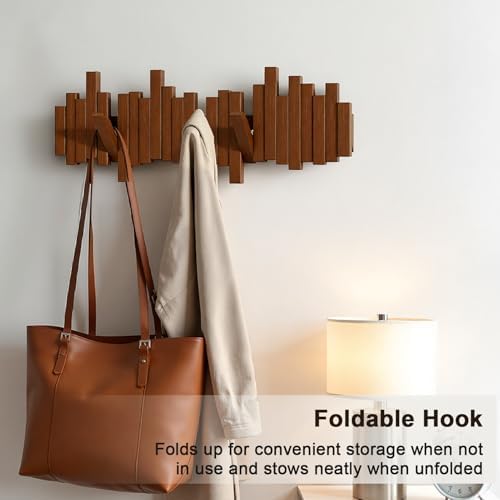 Modern Wooden Coat Rack, Key Holder wall Mount– Handmade Solid Walnut Hook Rack with Hidden Mount, Decorative Entryway Wall Hooks for Coats, Bags & Hats, Space-Saving Design (Brown,8Hooks) - Image 3