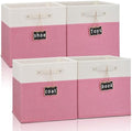 Storage Cubes,13 x 15 x 13 storage cubes,Foldable Fabric Storage Cubes with Labels 4 Pack,Linen Cube Storage Organizer Bins Kallax Storage Cubes for Organizing Shelves Cabinet(White pink). by Storageexperts
