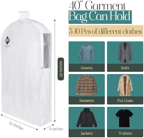 Premium 40” Short Cotton Garment Bag For Hanging Clothes And Storage | Wide 6” Gusset & 4 Cedar Blocks For Fresh Smell And Moth Protection | Best For Suits, Fur Coats, Leather Jackets, Sweaters. - Image 3