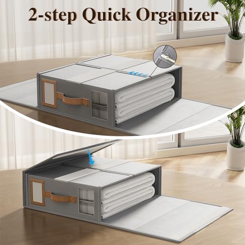 8 Pack Foldable Bed Sheets Set Organizers and Storage(King & Queen Size),Linen Fabric Closet Organizers with Window,Folding Bedding Storage Box for Bedsheets and Pillow Cube Organizer-Gray - Image 6