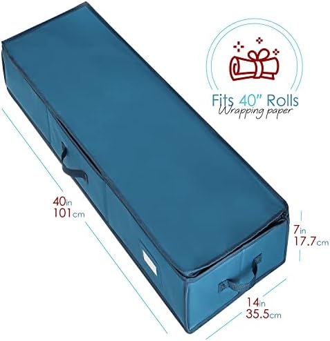 Hearth & Harbor Wrapping Paper Storage Container with Ribbon Storage Organizer - Christmas Storage Bag with Extra Interior Pockets - Gift Wrapping Organizer Storage Fits Up to 26 Rolls of 40" Length - Image 7