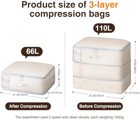 Homsorout 6 Pack Compression Storage Bags - 110L Large Capacity Comforter Storage Bag, 3-Layer Washable Ultra Space Saving Self Compression Organizer Space Bags for Blankets, Sweaters, Sheets, Beige - Image 2