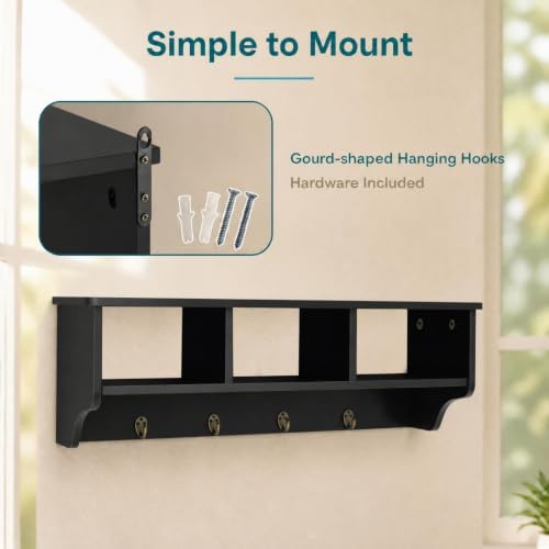 GIANTEX Coat Rack with Hooks Wall Mount, Wall Cubby Organizer with 4 Hooks - Image 6