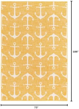 Unique Loom Outdoor Coastal Collection Area Rug - Ahoy (6' 1" x 9' Rectangle, Yellow) - Image 2