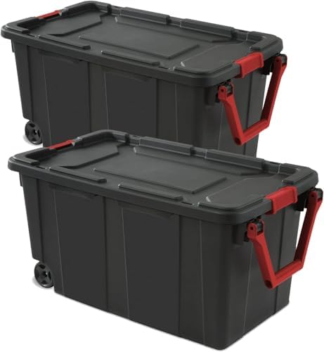Storage Bins 40 Gallon Heavy-Duty Plastic Storage Bins, Container Totes with Durable Lid and Secure Latching Buckles, Stackable, Tough Storage Containers for Garage and Metal Rack Organizing 2 Pack by Unknown