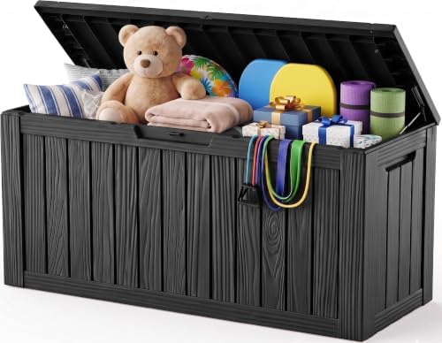 Outdoor Storage Box,140 Gallon Waterproof Resin Deck Box with Support Rod by ATMELT