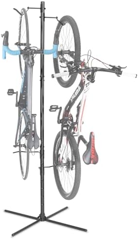 CyclingDeal Bike Vertical Freestanding Hanger Parking Rack - Fully Adjustable Gravity Storage Floor Stand - Safe & Secure for Hanging MTB Road Bicycles in Garage or Home - 2 Bikes Vertical by CyclingDeal
