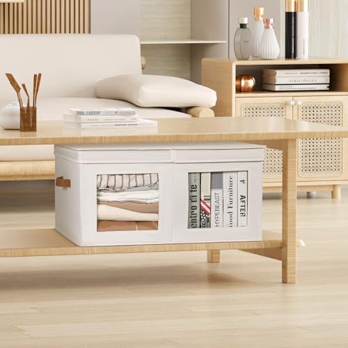 Univivi Large Fabric Storage Bins with Lids for Clothes 2 Pack, Beige - Image 6