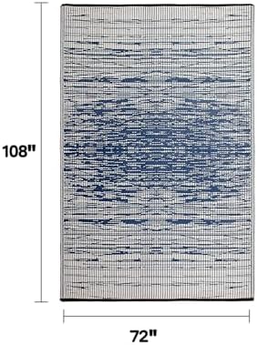 Fab Habitat Outdoor Rug - Waterproof, Fade Resistant, Crease-Free - Premium Recycled Plastic - Distressed Abstract Stripes - Large Patio, Deck, Sunroom, Camping, RV - Brooklyn - Blue - 6 x 9 ft - Image 2