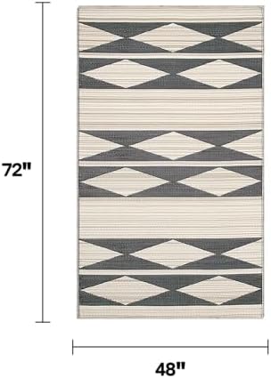 Fab Habitat Outdoor Rug - Waterproof, Fade Resistant, Crease-Free - Premium Recycled Plastic - Geometric Tribal - Patio, Deck, Porch, Balcony, Laundry Room - Cairo - Natural & Black - 4 x 6 ft - Image 2