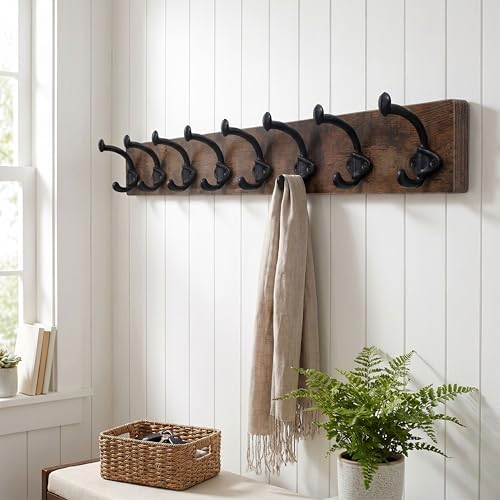 WEBI Rustic Coat Rack Wall Mount,35.43" Long 8 Cast Iron Coat Hooks Wall Mounted,Heavy Duty Farmhouse Wood Coat Hanger Wall Antique Vintage Hooks for Hanging Jacket,Clothes,Backpack,Rustic Brown - Image 6