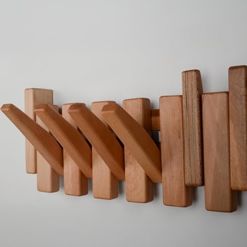 Beech Piano Key Coat Rack with 10 Flip Hooks, Natural - Image 2