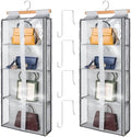 Silkfly 2 Pack Hanging Purse Organizer with Zipper for Closet Handbag Storage PVC Mesh Shelves with 4 Pockets for Bedroom Door Wardrobe Shelf Rack Space Saving(Gray) by Silkfly