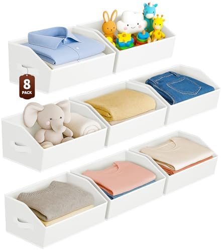 Homsorout Large Closet Organizers and Storage Bins - 8 Pack Trapezoid Storage Baskets for Shelves, Foldable Fabric Baskets with Handles Ideal for Closet, Basket, Wardrobe and Shelf Storage, White by Homsorout