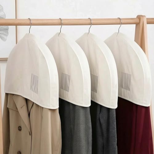 Cotton Shoulder Garment Bags with 2" Gusset, Breathable Clothes Dust Covers with Clear PVC Pocket, Reusable Washable Protectors for Suit, Coat, Dress, Closet Storage & Travel (4 Pake) by MSIUSU