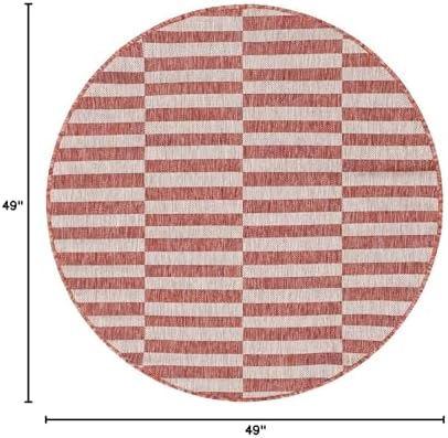 Unique Loom Outdoor Collection Classic Stripes, Transitional Indoor & Outdoor Area Rug, Rectangular 4' 0" x 4' 0", Red/Ivory - Image 2