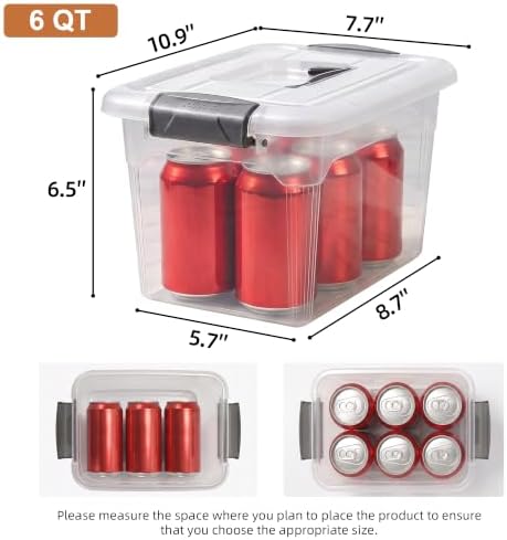 Citylife 6 Packs 6 QT Storage Bins with Lids Clear Plastic Bins with Grey Handle Stackable Storage Containers for Organizing - Image 2