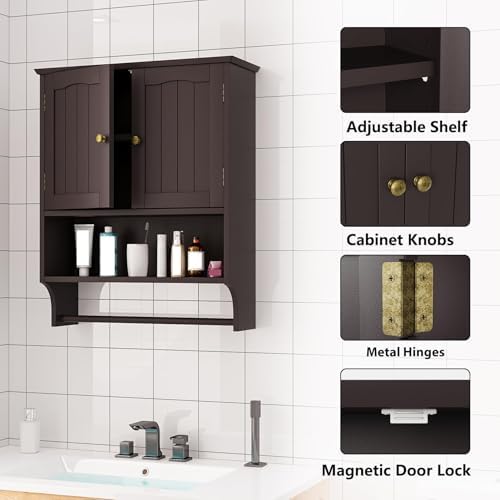 Bathroom Cabinet, Bathroom Wall Cabinet with 2 Doors and Adjustable Shelf, Wooden Medicine Cabinets Wall Mount, Over the Toilet Storage - Image 5