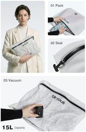 AirVault Vacuum Duffle Travel Bag with Air Pump, Waterproof Compression Storage Bags for Travel & Moving (White - 15L (3-Pack), Flat) - Image 4