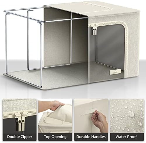Sorbus Clothing Storage Bins with Clear Window, Metal Frame (6 Pack, Beige) - Image 5
