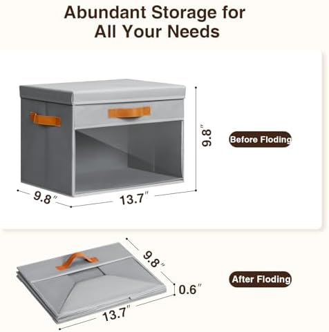 Homsorout Large Storage Bins with Lids - 6 Pack Foldable Decorative Organizers with Clear Windows & Handles, Cube Storage Organizers for Clothes, Blankets, Sweaters, Sheets, Grey - Image 3